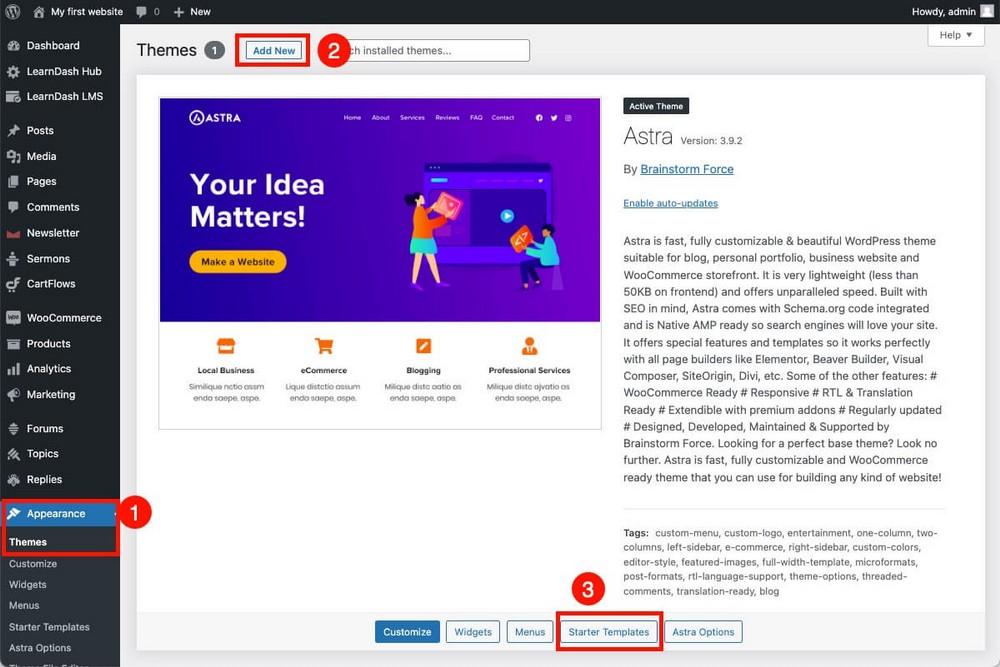 How To Build a Church Website With WordPress Using Free Tools How to install Astra Starter Templates