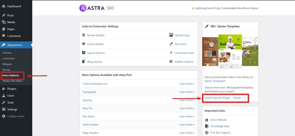 How To Create a Photography Website – Beginner's Guide install astra import plugin