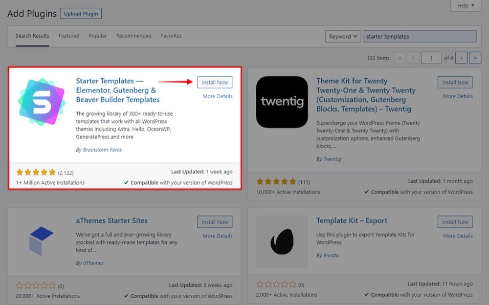 How To Start an Online Bakery Website – Complete 7 Step Walkthrough installing free starter templates plugin