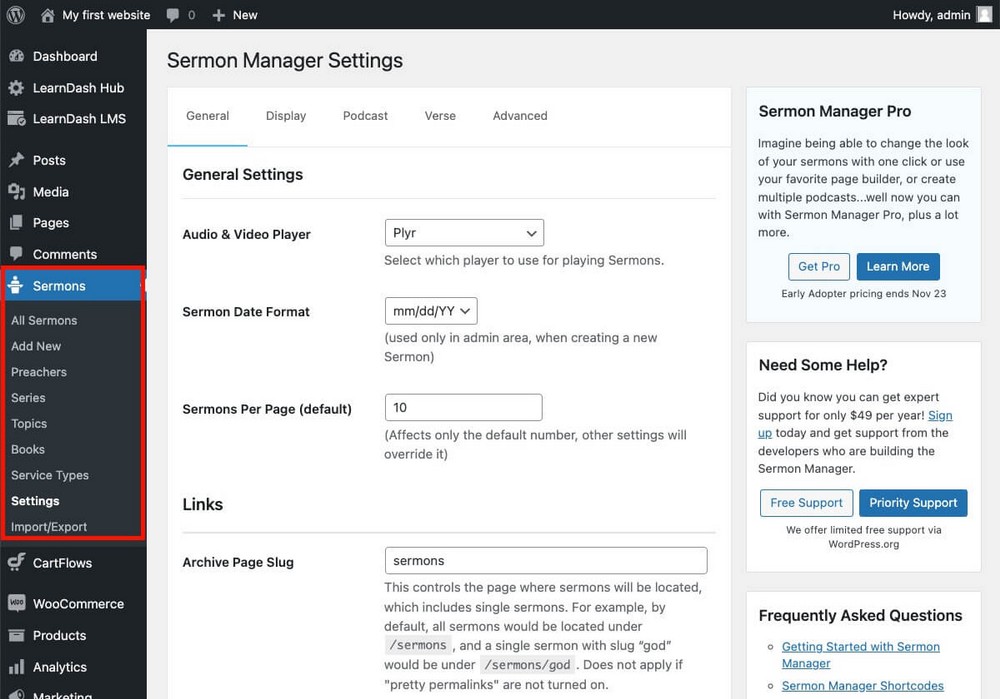 How To Build a Church Website With WordPress Using Free Tools Sermon Manager Settings