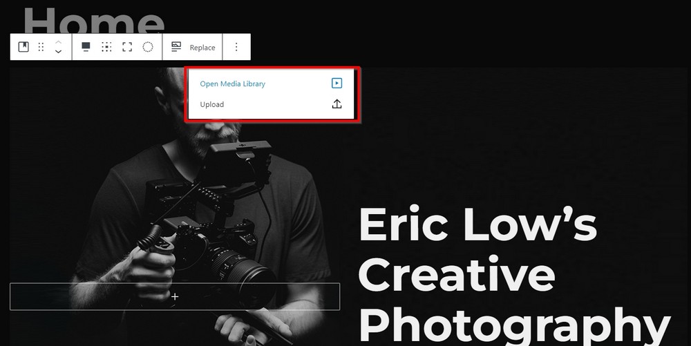 How To Create a Photography Website – Beginner's Guide webpage edit mode - replace image