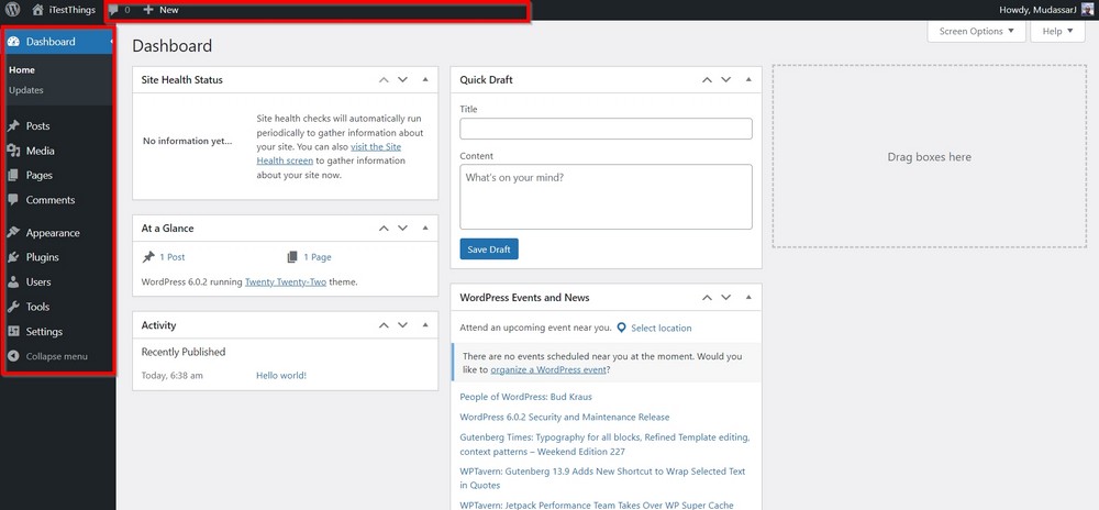 How To Create a Photography Website – Beginner's Guide wordpress admin panel