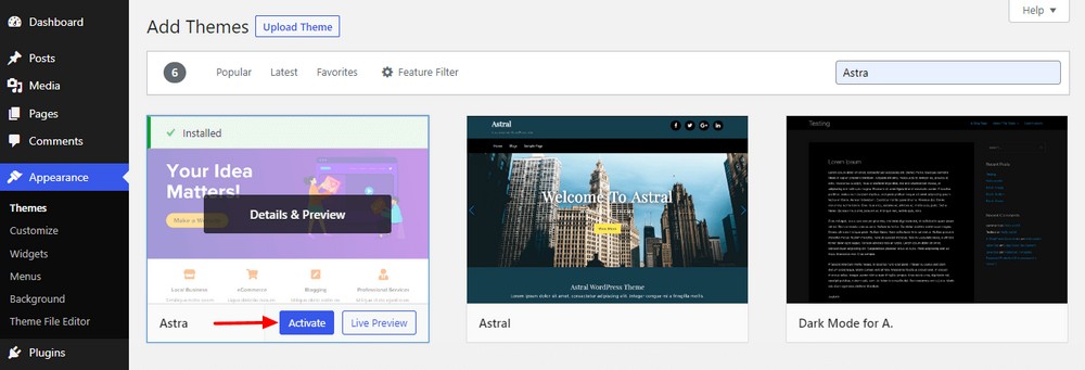 How To Create a Law Firm Website With WordPress (Step by Step Guide) Activate Astra theme