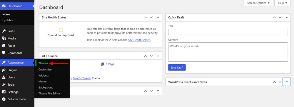 How To Create a Law Firm Website With WordPress (Step by Step Guide) Dashboard Appearance Themes area