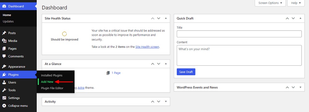 How To Create a Law Firm Website With WordPress (Step by Step Guide) Dashboard Plugins Add New area