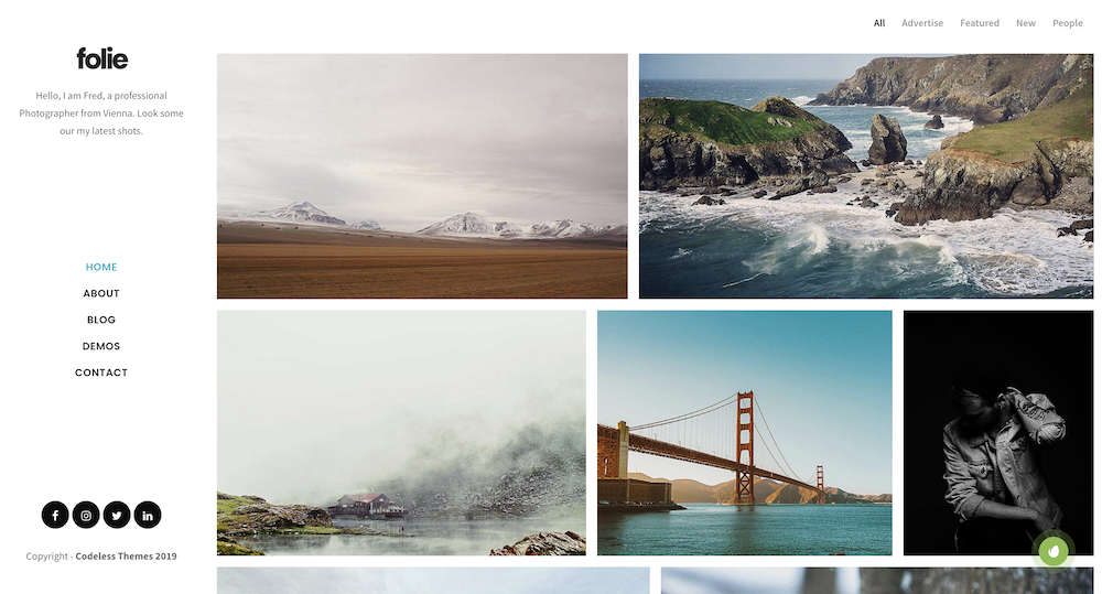 35 Best WordPress Photography Themes for Photographers (Most Are Free) Folie WordPress theme