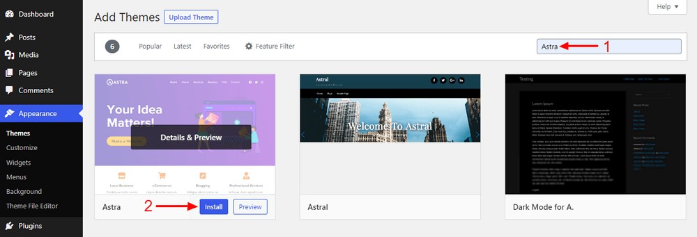 How To Create a Law Firm Website With WordPress (Step by Step Guide) Search and Install Astra theme