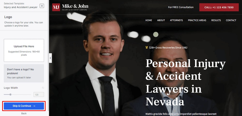 How To Create a Law Firm Website With WordPress (Step by Step Guide) Skip and Continue button