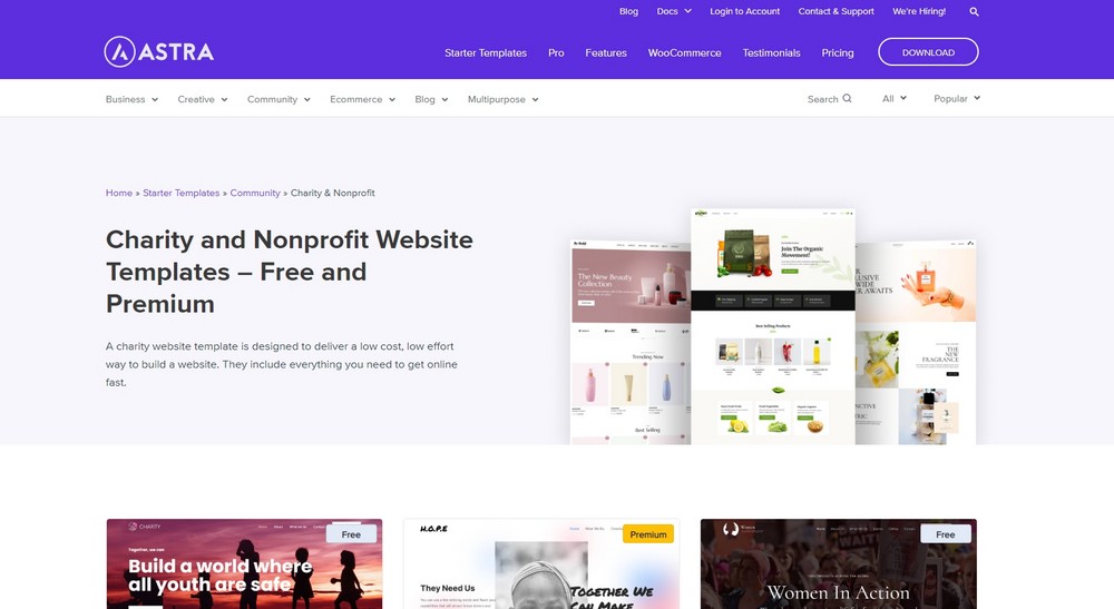 How To Create a Nonprofit Website Using WordPress and Free Templates Community and non profit filter - Astra