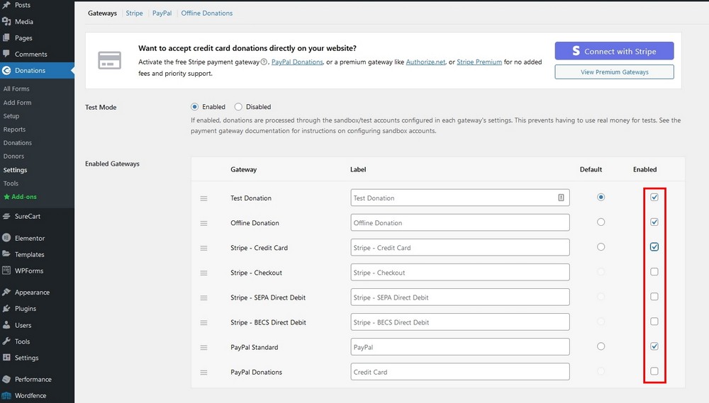 How To Create a Nonprofit Website Using WordPress and Free Templates Select the Payment Gateways tab