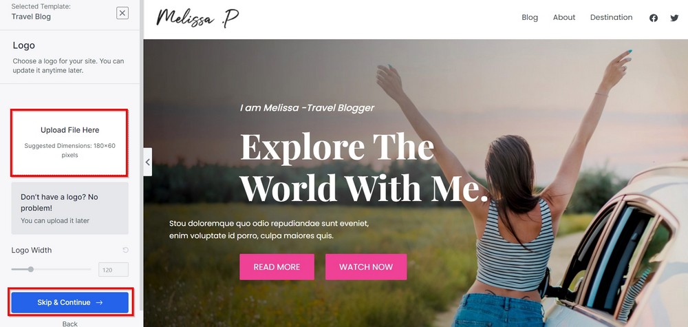 How To Create a Travel Website With WordPress in Just 5 Steps upload logo and choose typography