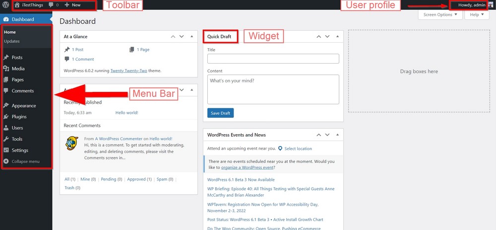 27 Essential Things to Do After WordPress Installation – Simple but Necessary! wordpress admin area - things to do after installing wordpress