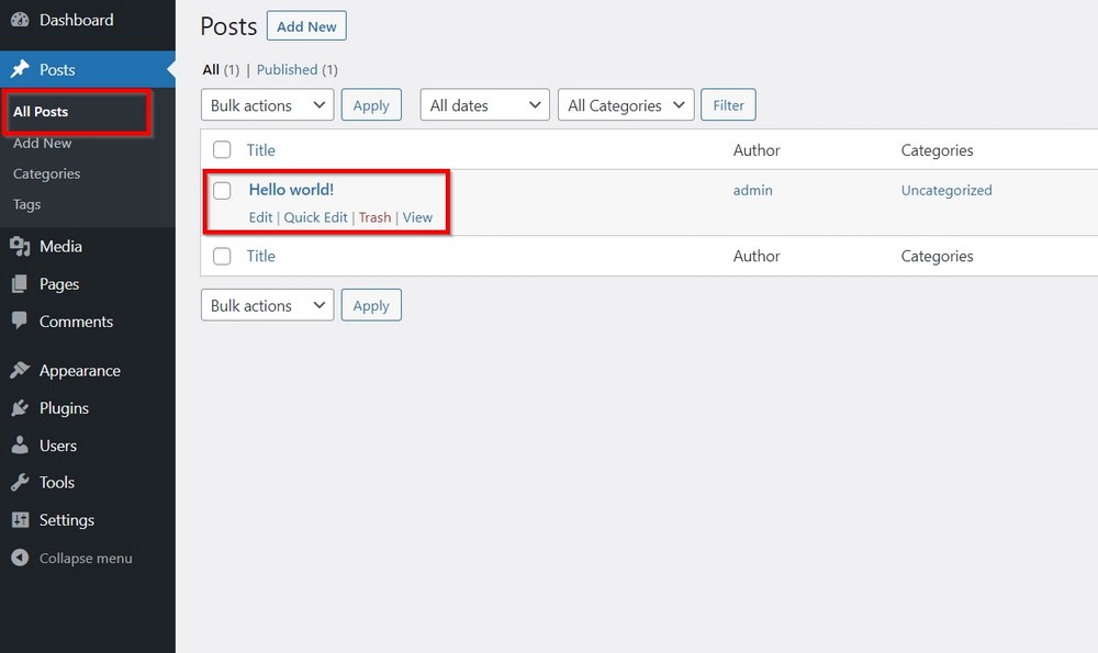 27 Essential Things to Do After WordPress Installation – Simple but Necessary! wordpress default post hello world