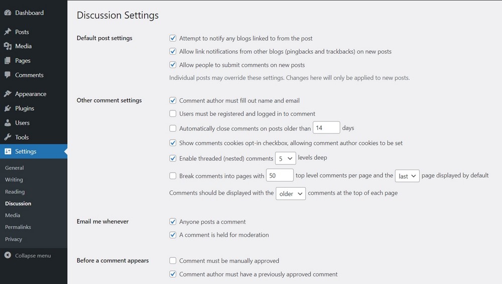 27 Essential Things to Do After WordPress Installation – Simple but Necessary! wordpress discussion settings