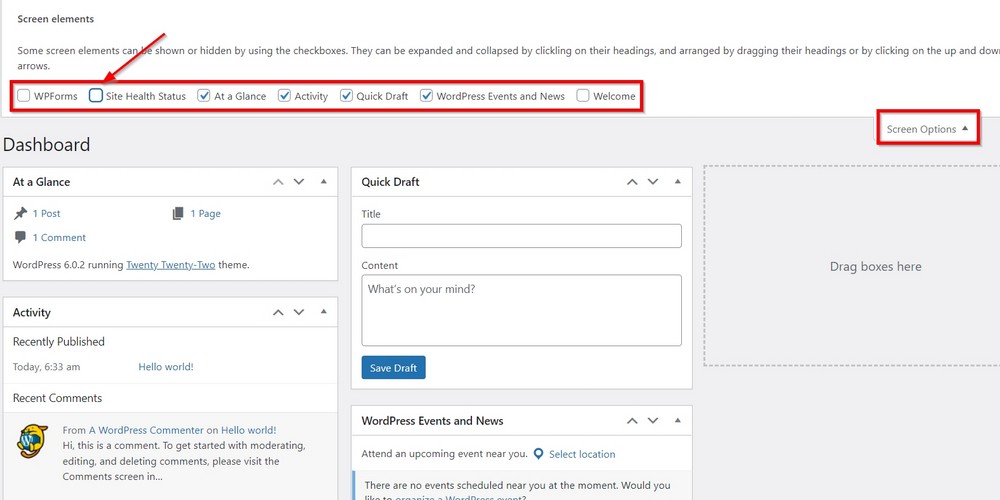 27 Essential Things to Do After WordPress Installation – Simple but Necessary! wordpress screen option menu