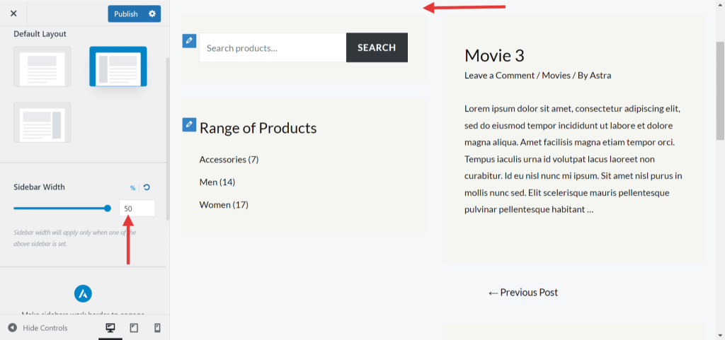 How To Manage Sidebars in Free Astra Theme Sidebar Width 1024x481