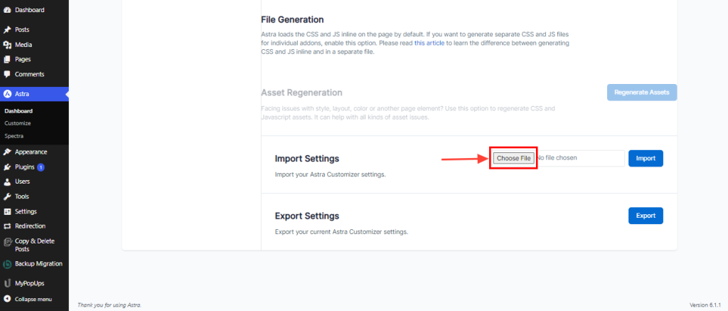 How to Import / Export Astra Customizer Settings Astra import settings