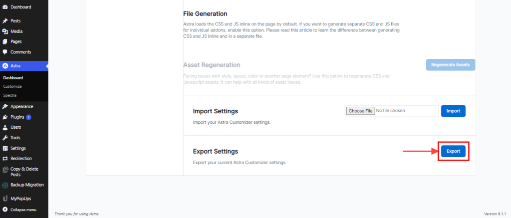 How to Import / Export Astra Customizer Settings Astra export settings