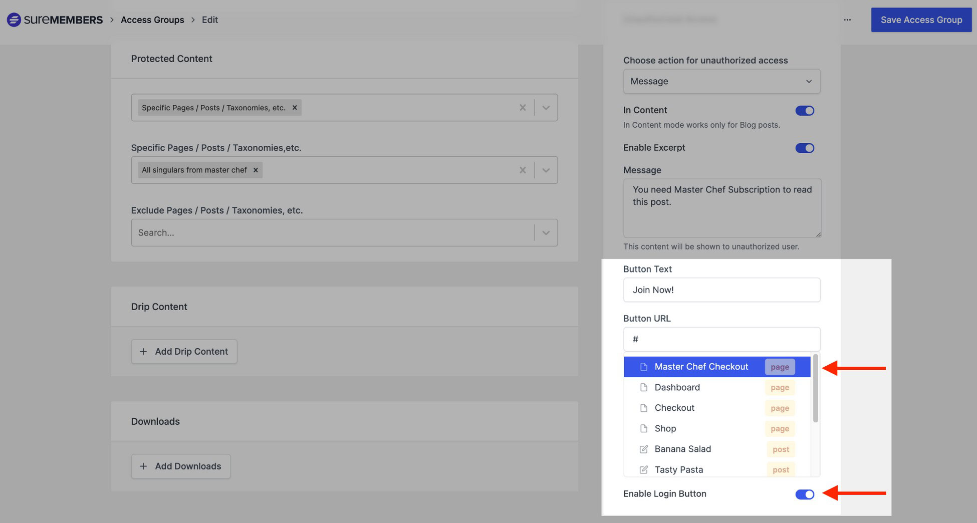 Create a Powerful Membership Site That Makes Money link checkout page with suremembers access group