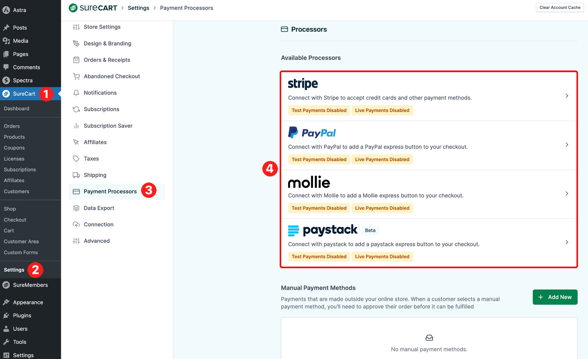 Create a Powerful Membership Site That Makes Money surecart payment processors page