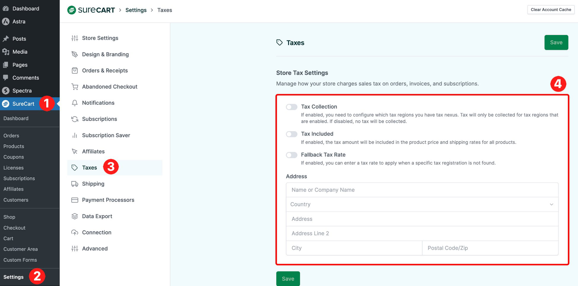 Create a Powerful Membership Site That Makes Money surecart tax configuration page