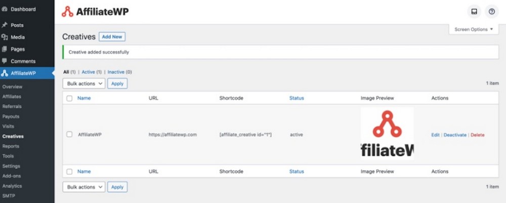 How To Create an Affiliate Program With WordPress adding creatives in affiliatewp