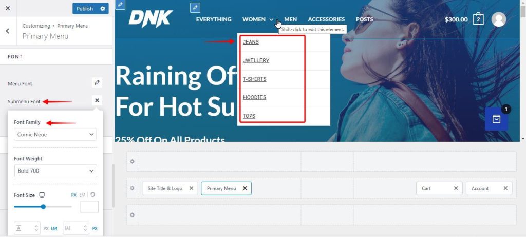 How to Change the Typography of the Astra Menu Ast-subMenu-font-edit