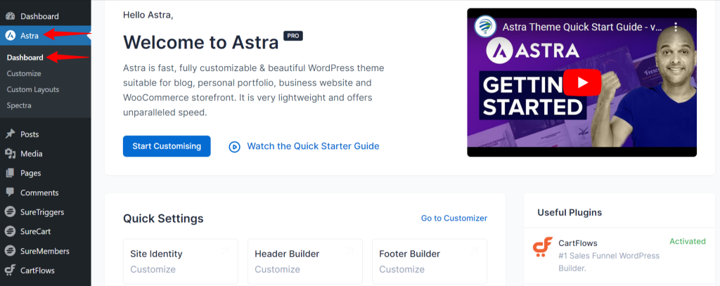 How To Create Mega Menu in WordPress – Mega Menus Made Easy! Astra Dashboard 1024x407