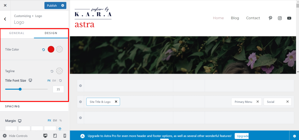 Manage Your Site Identity With Astra's Header Builder Design Optiosn Site Title 1024x479