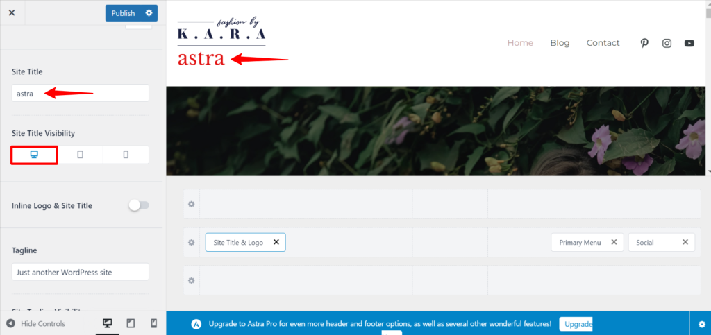Manage Your Site Identity With Astra's Header Builder Site Title 1024x483