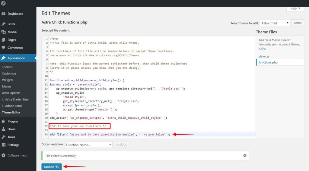 How to Add Custom PHP Code? ast-theme-editor-child-theme-ading-custom-code