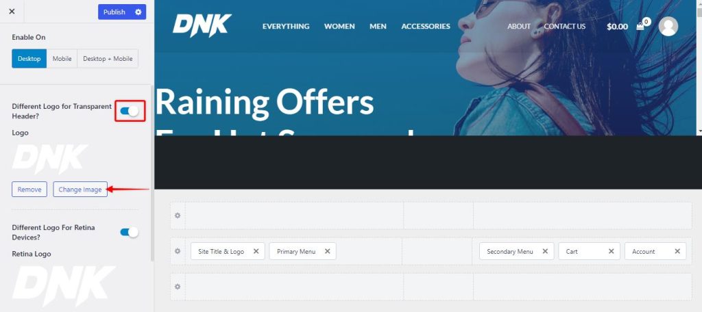 Transparent Header in Astra Theme different logo for transparent header