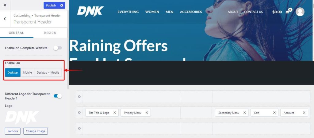 Transparent Header in Astra Theme transparent header-enable on mobile or desktop