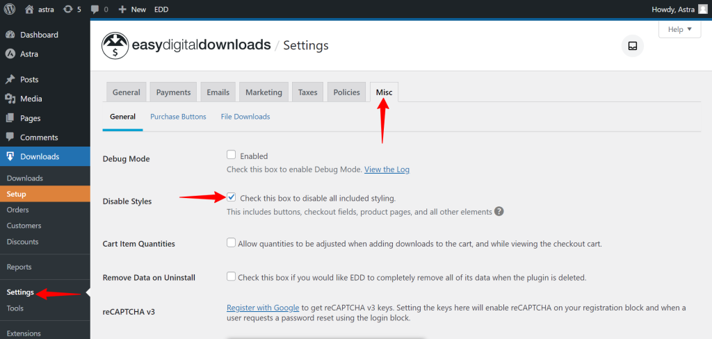 How to Disable EDD Inbuilt Styling? EDD Setting 1024x488