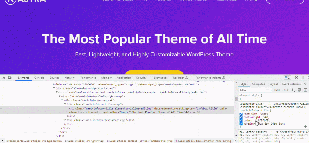 How to Create Custom CSS using Inspect Element Tool? Inspect-element-changing-header-color