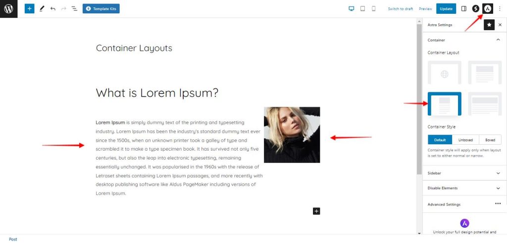 Astra Theme Container Layouts Ast-Container-meta-settings