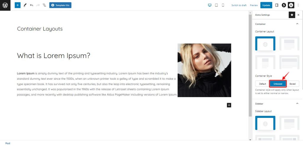 Understanding Container Style in Astra Theme: Customizing Your Container’s Look ast-container-layout-unboxed