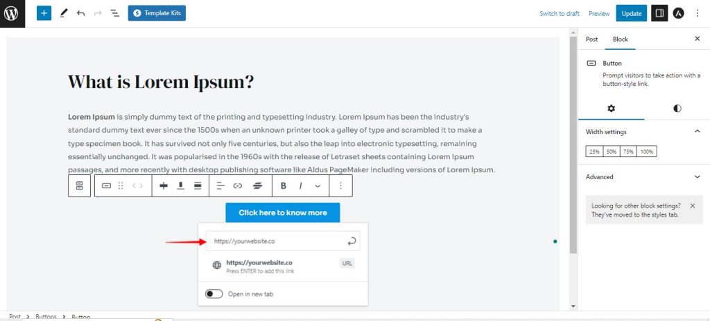 How to Create a Button with a Link Astra_button_link_add_site