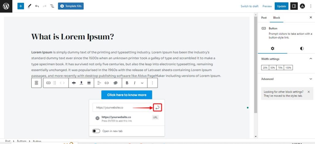 How to Create a Button with a Link Astra_button_link_add_site_submit