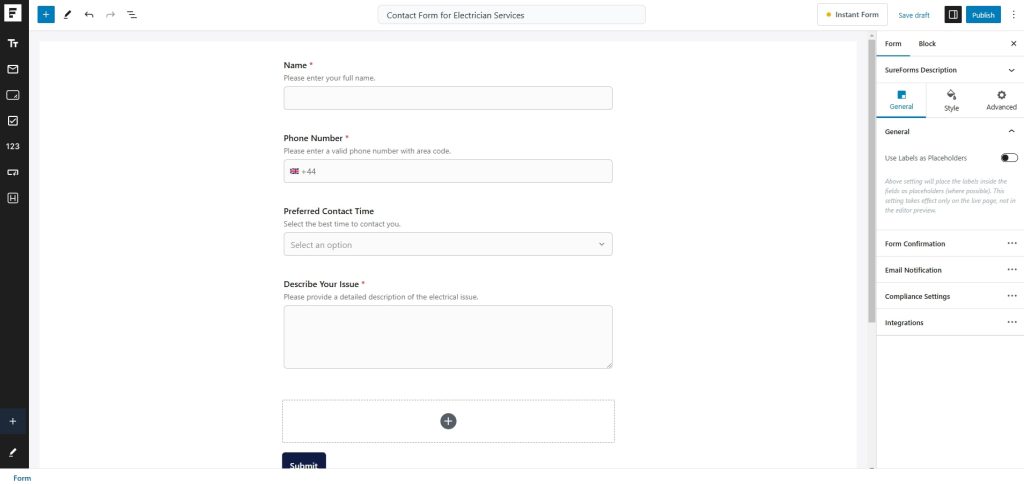 Stay Connected: Add a Contact Form to Your WordPress Website Contact Form for Electrician Services