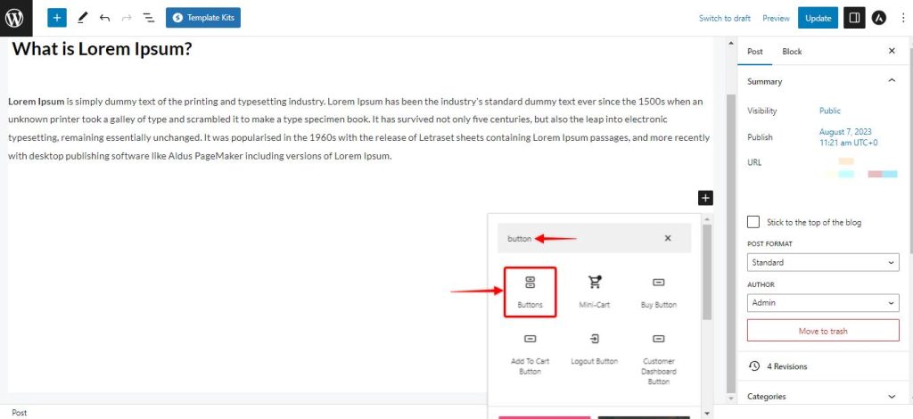 How to Create a Button with a Link Edit_post_add_block_buttons