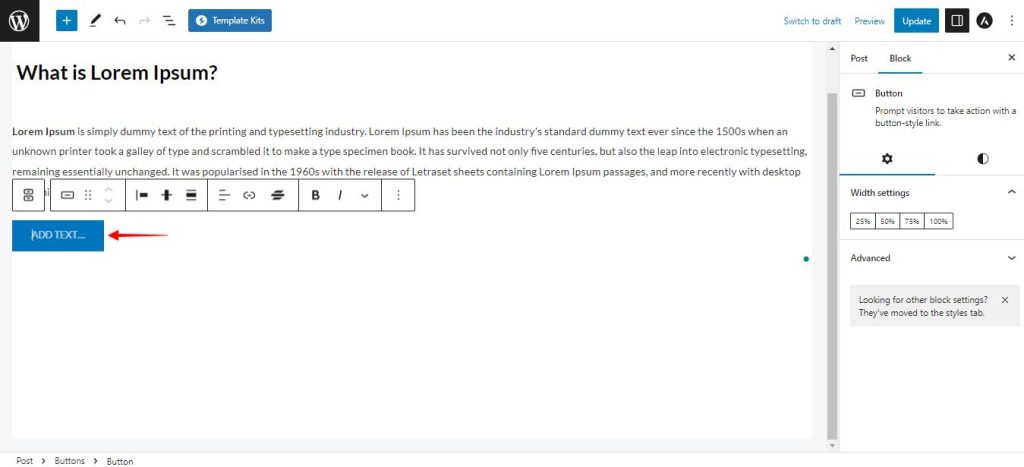 How to Create a Button with a Link Edit_post_add_block_buttons_name