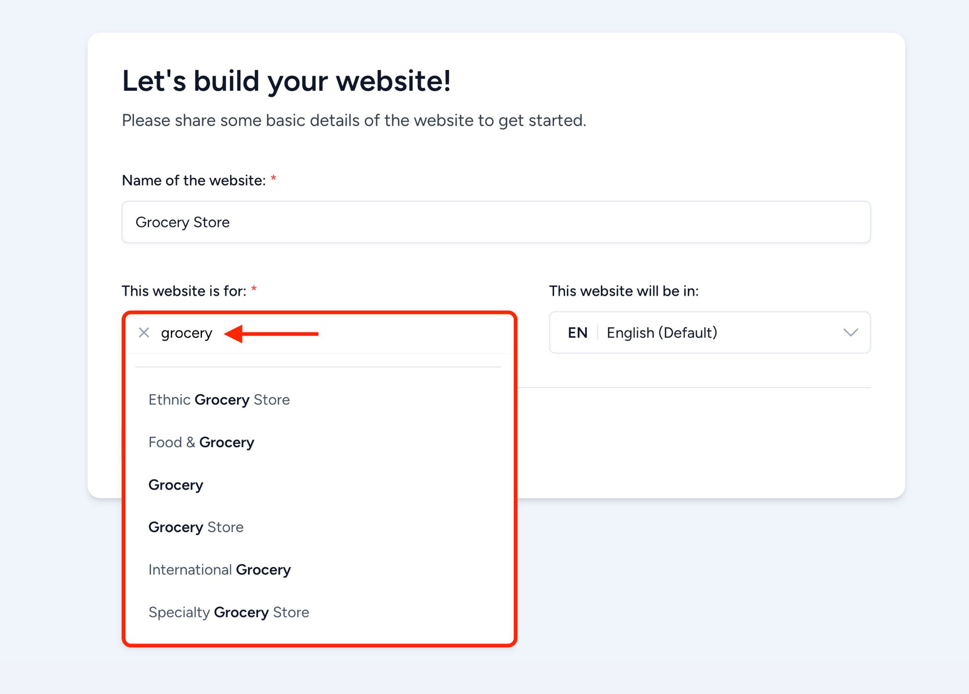 ZipWP AI: Create Stunning Websites in Seconds – It’s Easy! mention the website type for ZipWP AI