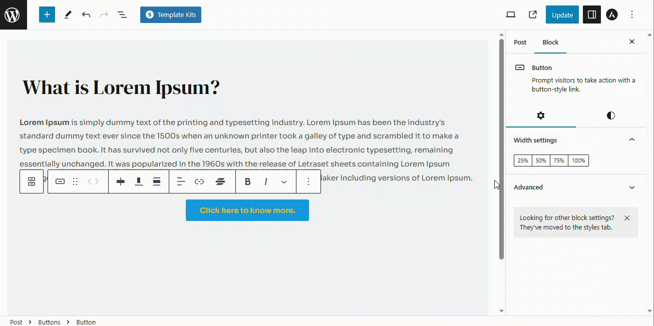 How to Customize Button in Gutenberg Editor astra button text color