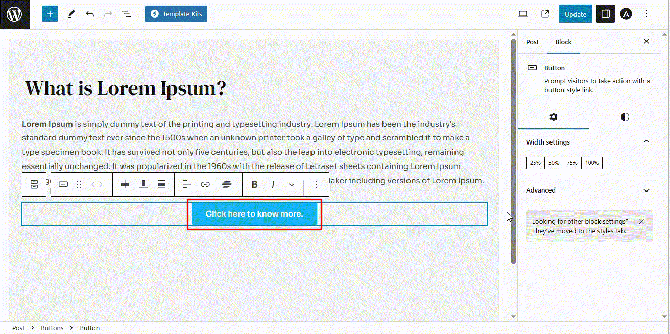How to Customize Button in Gutenberg Editor astra button background color
