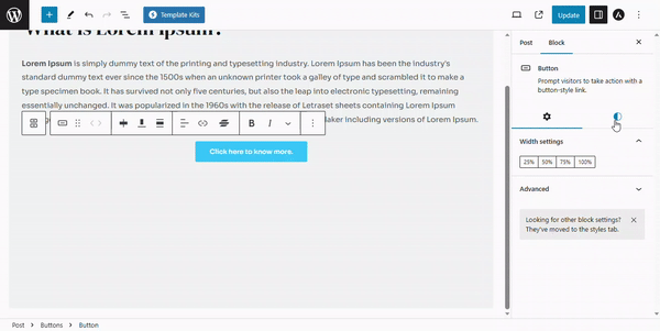 How to Customize Button in Gutenberg Editor astra button typography font size