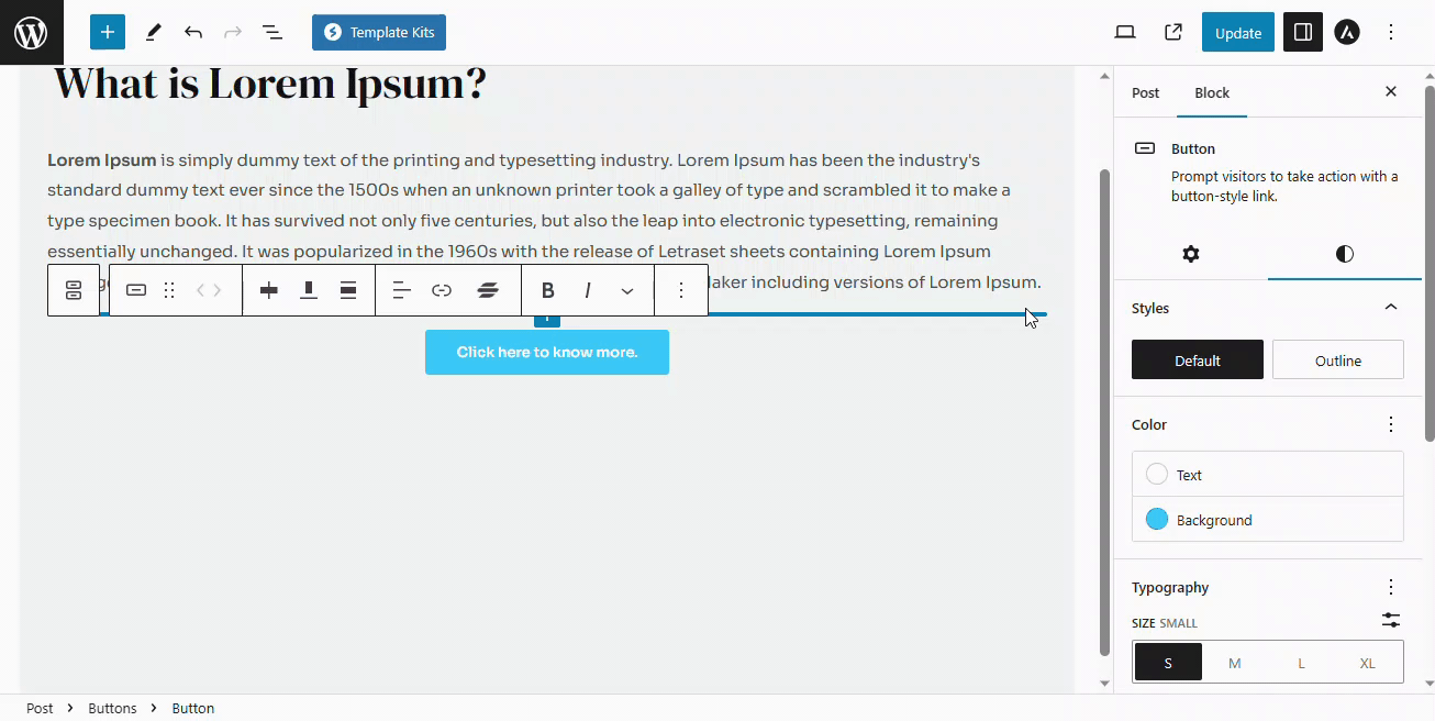 How to Customize Button in Gutenberg Editor astra button typography appearance