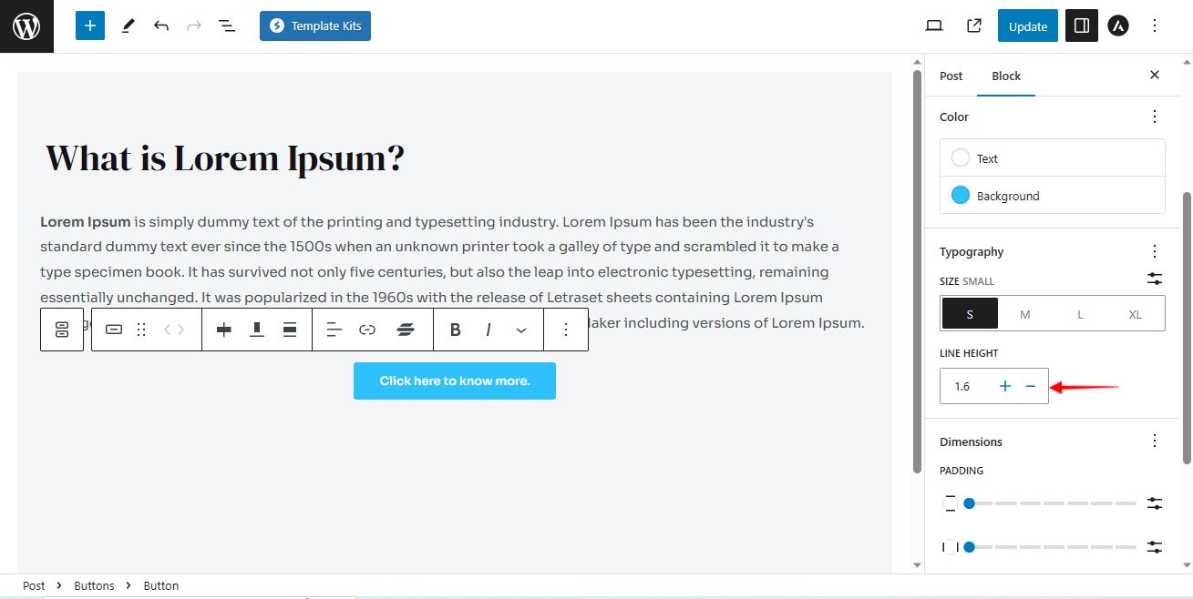 How to Customize Button in Gutenberg Editor astra button typography line height
