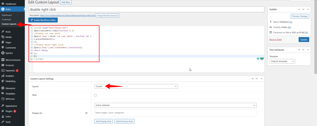 How To Disable Right Click in WordPress adding javascript code to custom layouts