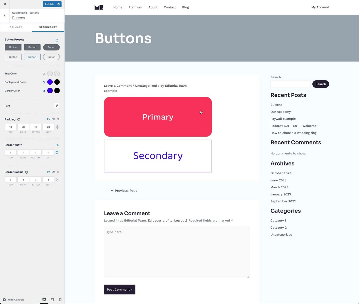 Astra 4.4 – Exciting New Features To Improve Your Website Customize Buttons Astra 4.4